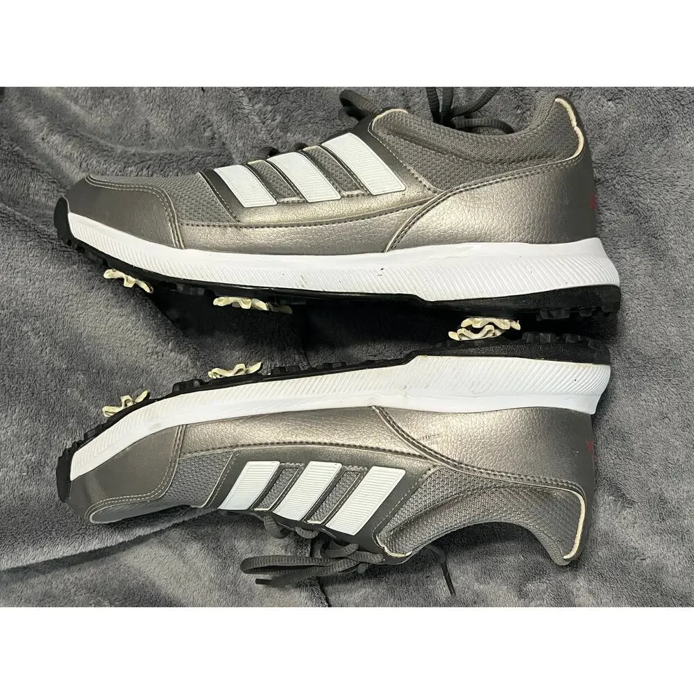 Mens 11.5 Adidas Tech Response 2.0 Gray White Lace Up Golf Shoe Soft Spikes